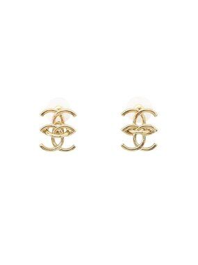 Chanel Earrings Double CC Logo Metal